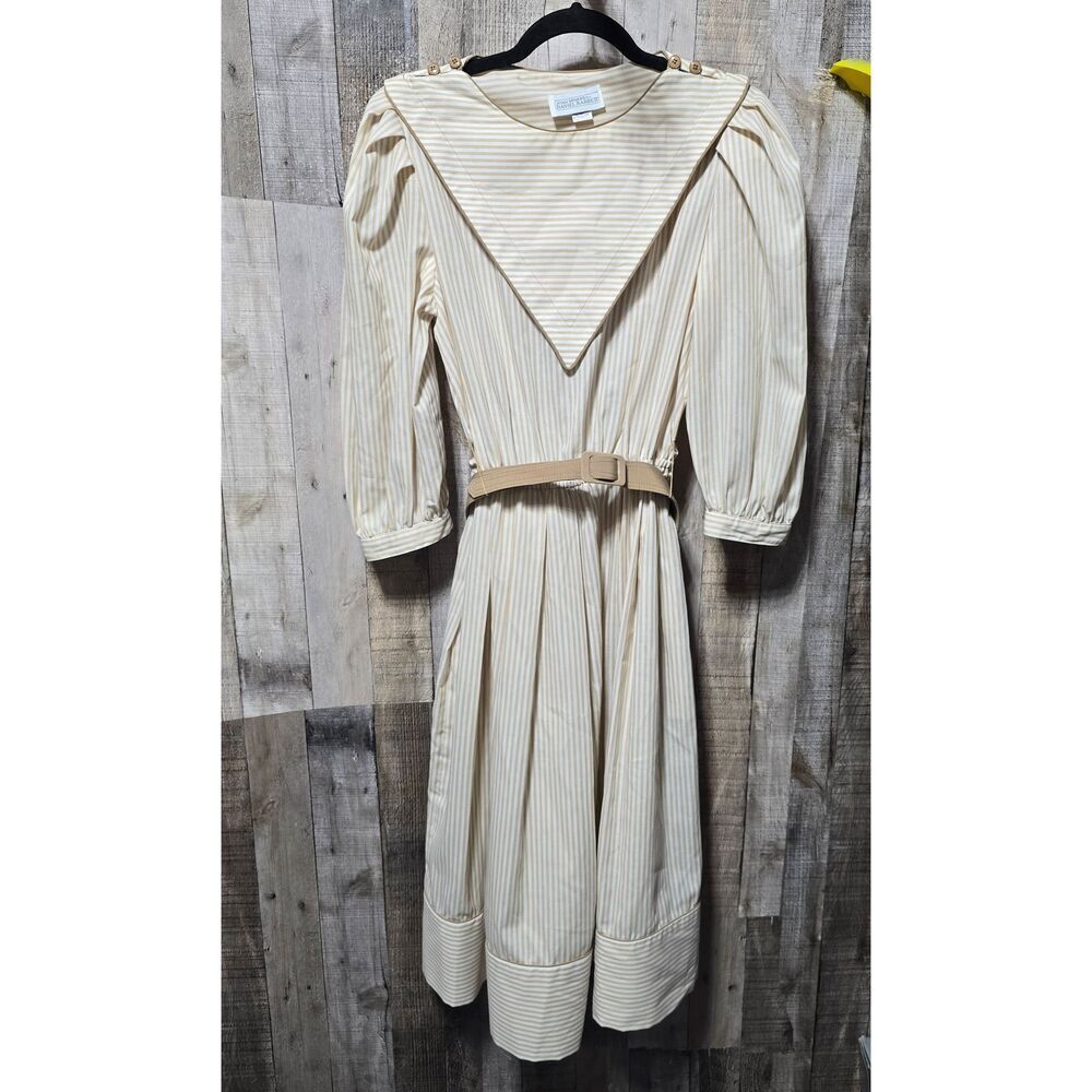 Joan Sparks for Daniel Barrett Vintage 70s Shift Midi Dress Tan Cream 10 Cottage